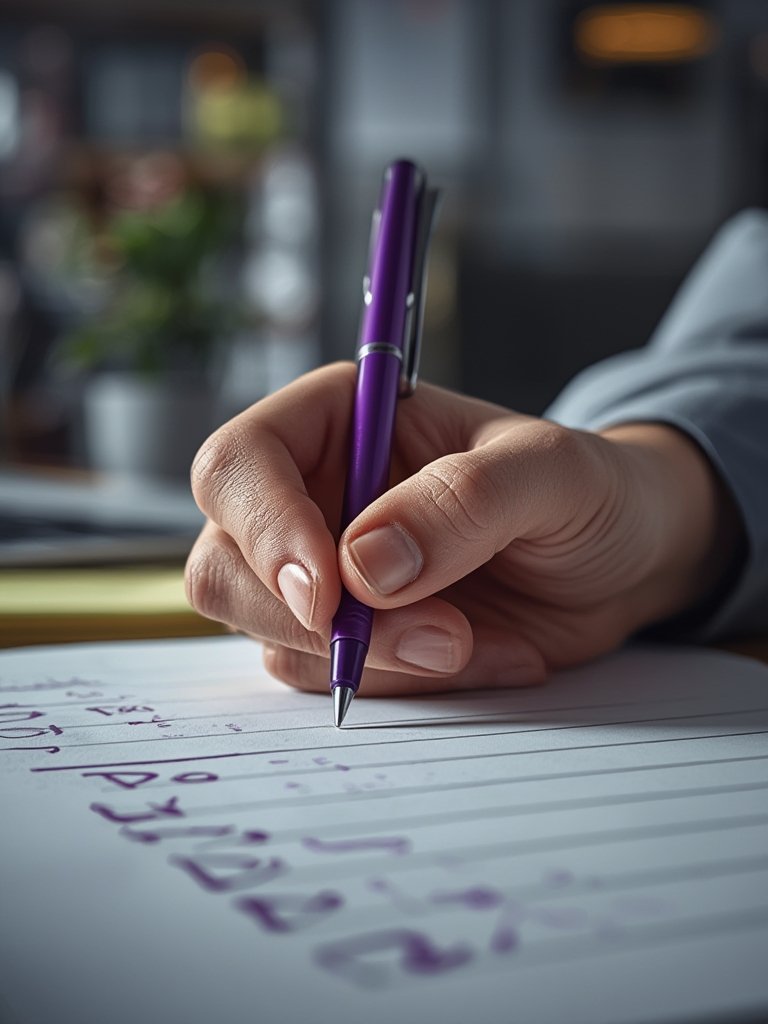 Best Easy Grip Pens for Arthritis and Comfortable Writing (2026) 2 Purple Pen in action