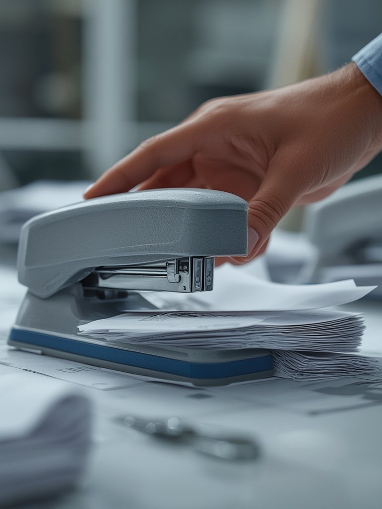 desktop stapler in action