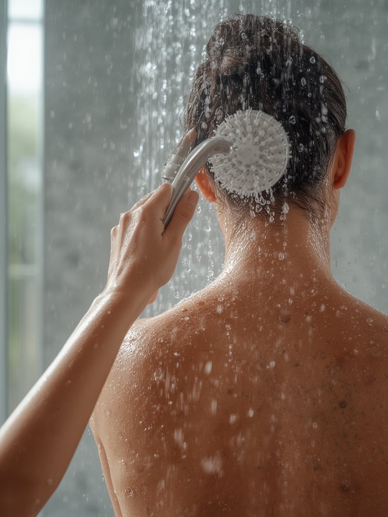 Best Body Brush for Easy Skin Exfoliation and Long Handle Reach (2026) 2 body brush in action