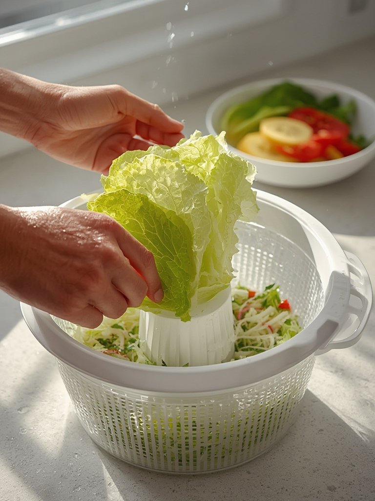 salad spinner in action