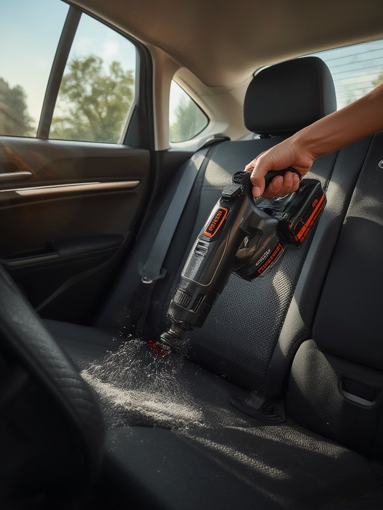 handheld vacuum in action