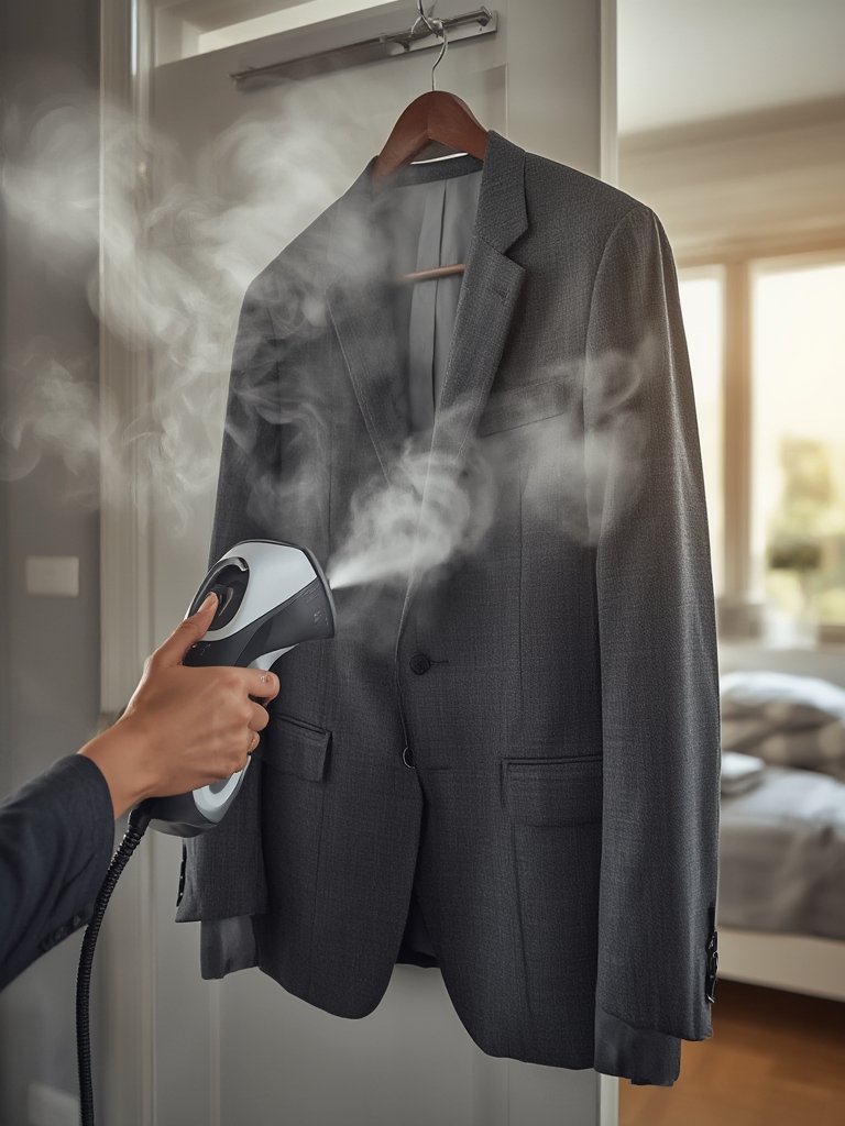 clothes steamer in action